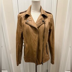 Sebby Collection Tan Faux Leather Jacket for Women